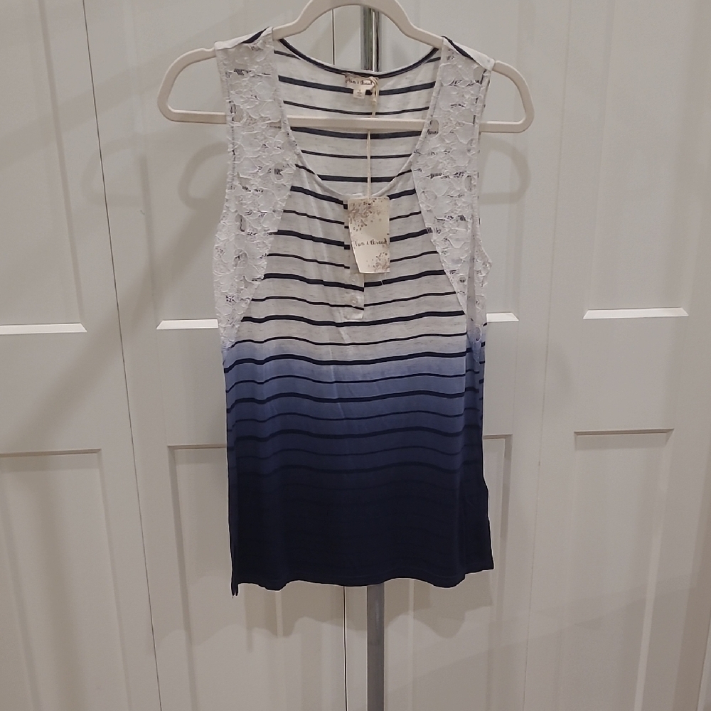 NWT Hem & Thread Navy and White Ombre Striped Tank Top